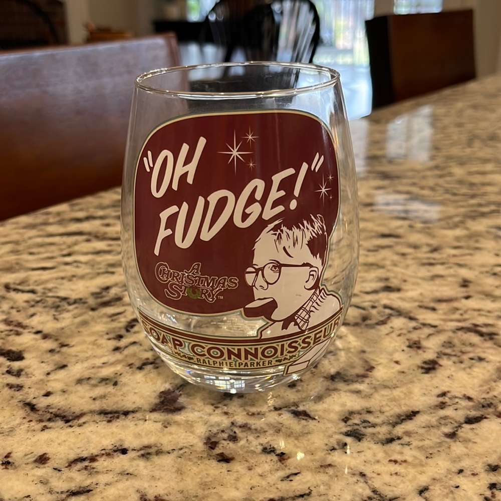 A Christmas story glass wine glass